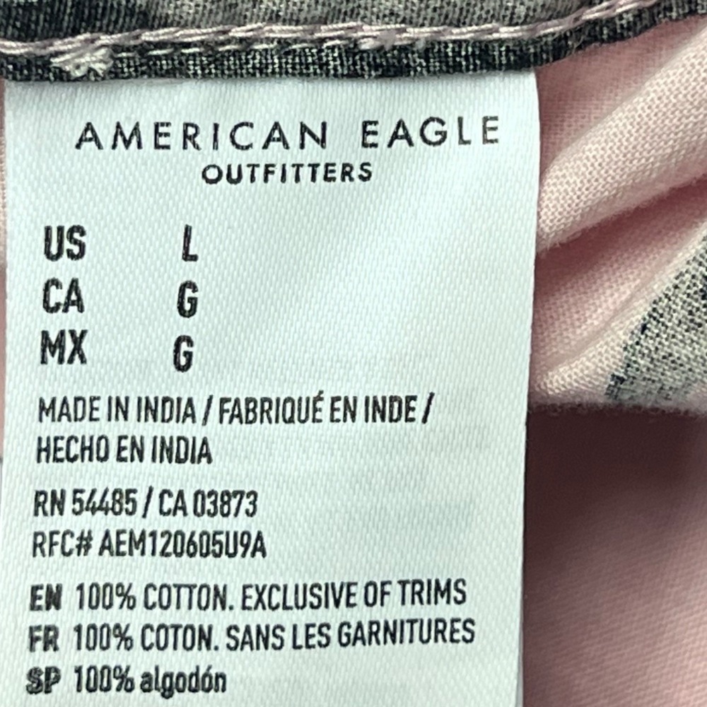 American Eagle Shirt LG Pink Multi Tropical Button Down Hawaiian Island Casual - Picture 8 of 12